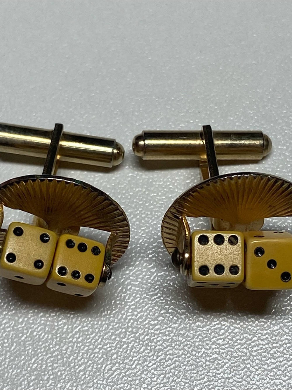 Vintage Yellow Dice Gold Cufflinks - Vintage Men’s Accessory